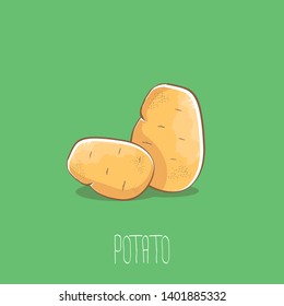 vector funny cartoon cute sweet brown potatoes set isolated on green background. potato label design template 