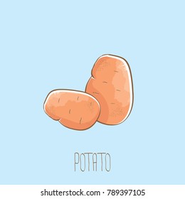 vector funny cartoon cute sweet two red brown potatoes set isolated on blue background. potato label design template