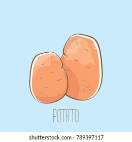 vector funny cartoon cute sweet two red brown potatoes set isolated on blue background. potato label design template