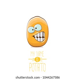 vector funny cartoon cute tiny potato character isolated on white background. My name is potato vector concept illustration.  funky summer vegetable food character