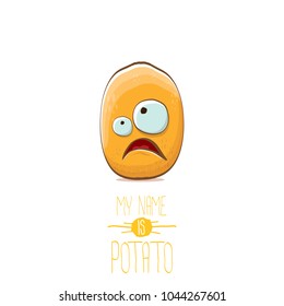 vector funny cartoon cute tiny potato character isolated on white background. My name is potato vector concept illustration.  funky summer vegetable food character