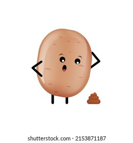 vector funny cartoon cute tiny brown smiling potato character isolated on white background. Funky Potato with smiling face. vegetable funky character