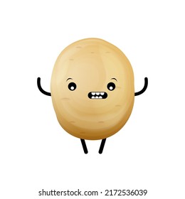 vector funny cartoon cute tiny brown smiling potato character isolated on white background. Funky Potato with smiling face. vegetable funky character