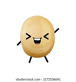 vector funny cartoon cute tiny brown smiling potato character isolated on white background. Funky Potato with smiling face. vegetable funky character