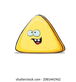 vector funny cartoon cute triangle cheese character isolated on white background. Kawaii food funky character. Slice of Triangular cheese