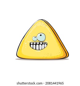 vector funny cartoon cute triangle cheese character isolated on white background. Kawaii food funky character. Slice of Triangular cheese