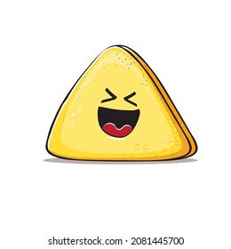 vector funny cartoon cute triangle cheese character isolated on white background. Kawaii food funky character. Slice of Triangular cheese