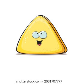 caricatura vectorial lindo personaje de queso triangular aislado en fondo blanco. Carácter gracioso de comida kawaii. Trozo de queso triangular