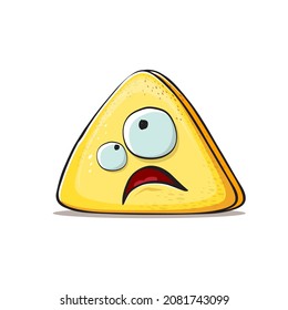 vector funny cartoon cute triangle cheese character isolated on white background. Kawaii food funky character. Slice of Triangular cheese