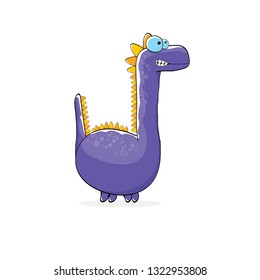 vector funny cartoon cute violet monster dinosaur isolated on white background. Vector funny pink mascot dragon . Hand drawn Dino logo design template