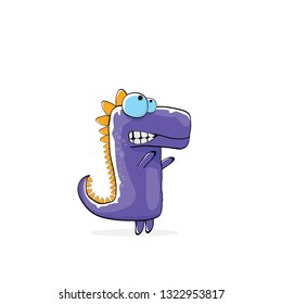 vector funny cartoon cute violet monster dinosaur isolated on white background. Vector funny pink mascot dragon . Hand drawn Dino logo design template