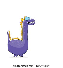 vector funny cartoon cute violet monster dinosaur isolated on white background. Vector funny pink mascot dragon . Hand drawn Dino logo design template