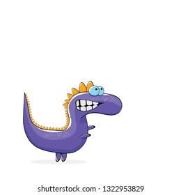 vector funny cartoon cute violet monster dinosaur isolated on white background. Vector funny pink mascot dragon . Hand drawn Dino logo design template