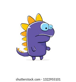 vector funny cartoon cute violet monster dinosaur isolated on white background. Vector funny pink mascot dragon . Hand drawn Dino logo design template