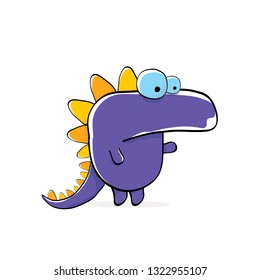 vector funny cartoon cute violet monster dinosaur isolated on white background. Vector funny pink mascot dragon . Hand drawn Dino logo design template