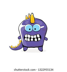 vector funny cartoon cute violet monster dinosaur isolated on white background. Vector funny pink mascot dragon . Hand drawn Dino logo design template