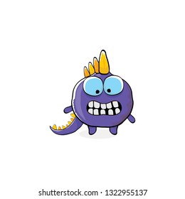 vector funny cartoon cute violet monster dinosaur isolated on white background. Vector funny pink mascot dragon . Hand drawn Dino logo design template