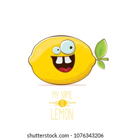 vector funny cartoon cute yellow lemon character isolated on white background. My name is lemon concept illustration. vector summer fruit character