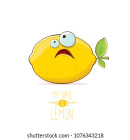 vector funny cartoon cute yellow lemon character isolated on white background. My name is lemon concept illustration. vector summer fruit character