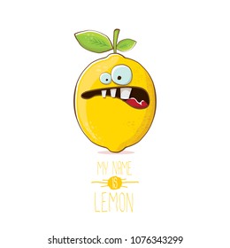 vector funny cartoon cute yellow lemon character isolated on white background. My name is lemon concept illustration. vector summer fruit character