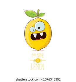 vector funny cartoon cute yellow lemon character isolated on white background. My name is lemon concept illustration. vector summer fruit character