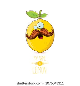 vector funny cartoon cute yellow lemon character isolated on white background. My name is lemon concept illustration. vector summer fruit character