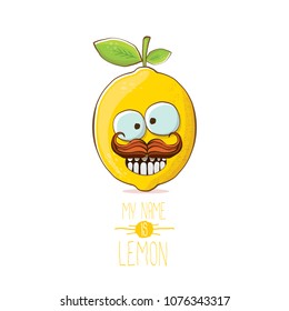 vector funny cartoon cute yellow lemon character isolated on white background. My name is lemon concept illustration. vector summer fruit character
