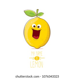vector funny cartoon cute yellow lemon character isolated on white background. My name is lemon concept illustration. vector summer fruit character
