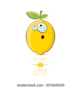 vector funny cartoon cute yellow lemon character isolated on white background. My name is lemon concept illustration. vector summer fruit character
