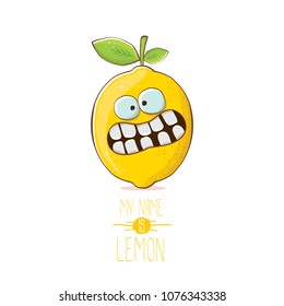 vector funny cartoon cute yellow lemon character isolated on white background. My name is lemon concept illustration. vector summer fruit character