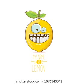 vector funny cartoon cute yellow lemon character isolated on white background. My name is lemon concept illustration. vector summer fruit character