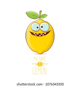 vector funny cartoon cute yellow lemon character isolated on white background. My name is lemon concept illustration. vector summer fruit character