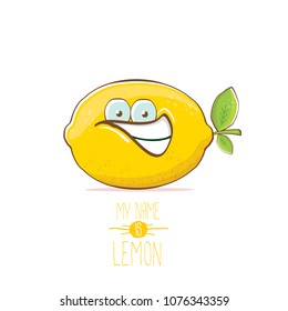 vector funny cartoon cute yellow lemon character isolated on white background. My name is lemon concept illustration. vector summer fruit character