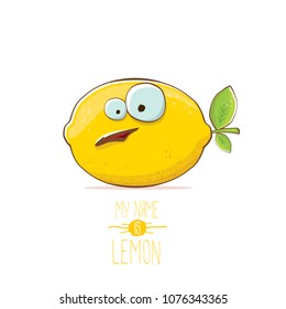 vector funny cartoon cute yellow lemon character isolated on white background. My name is lemon concept illustration. vector summer fruit character