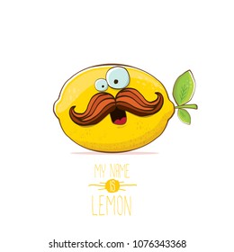 vector funny cartoon cute yellow lemon character isolated on white background. My name is lemon concept illustration. vector summer fruit character