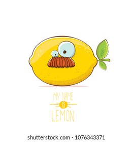 vector funny cartoon cute yellow lemon character isolated on white background. My name is lemon concept illustration. vector summer fruit character