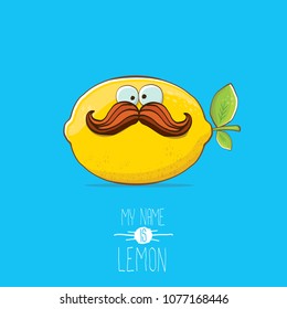 vector funny cartoon cute yellow lemon character isolated on blue background. My name is lemon concept illustration. vector summer fruit character