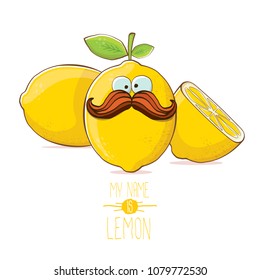 vector funny cartoon cute yellow lemon character with slice isolated on white background. My name is lemon concept illustration. vector summer fruit character
