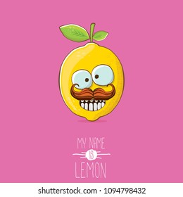 vector funny cartoon cute yellow lemon character isolated on pink background. My name is lemon concept illustration. vector summer fruit character