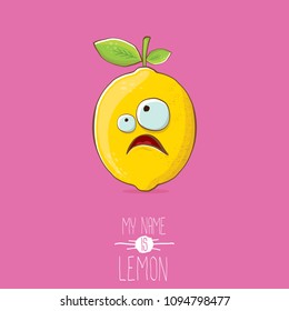 vector funny cartoon cute yellow lemon character isolated on pink background. My name is lemon concept illustration. vector summer fruit character