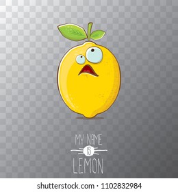 vector funny cartoon cute yellow lemon character isolated on transparent background. My name is lemon concept illustration. vector summer fruit character