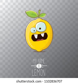 vector funny cartoon cute yellow lemon character isolated on transparent background. My name is lemon concept illustration. vector summer fruit character