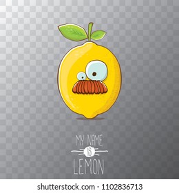 vector funny cartoon cute yellow lemon character isolated on transparent background. My name is lemon concept illustration. vector summer fruit character