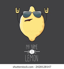 vector divertido dibujo animado lindo personaje de limón amarillo aislado sobre fondo gris. Mi nombre es limón concepto ilustración