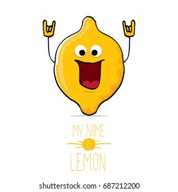 vector funny cartoon cute yellow lemon character isolated on white background. My name is lemon concept illustration