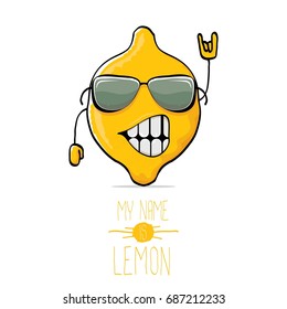 vector funny cartoon cute yellow lemon character isolated on white background. My name is lemon concept illustration
