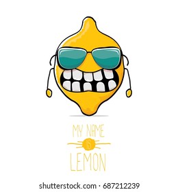 vector funny cartoon cute yellow lemon character isolated on white background. My name is lemon concept illustration