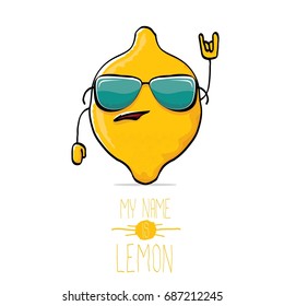 vector funny cartoon cute yellow lemon character isolated on white background. My name is lemon concept illustration