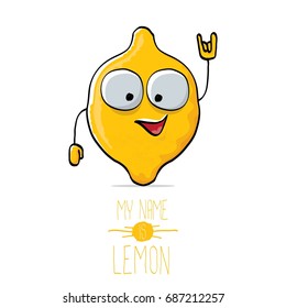 vector funny cartoon cute yellow lemon character isolated on white background. My name is lemon concept illustration