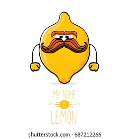 vector funny cartoon cute yellow lemon character isolated on white background. My name is lemon concept illustration